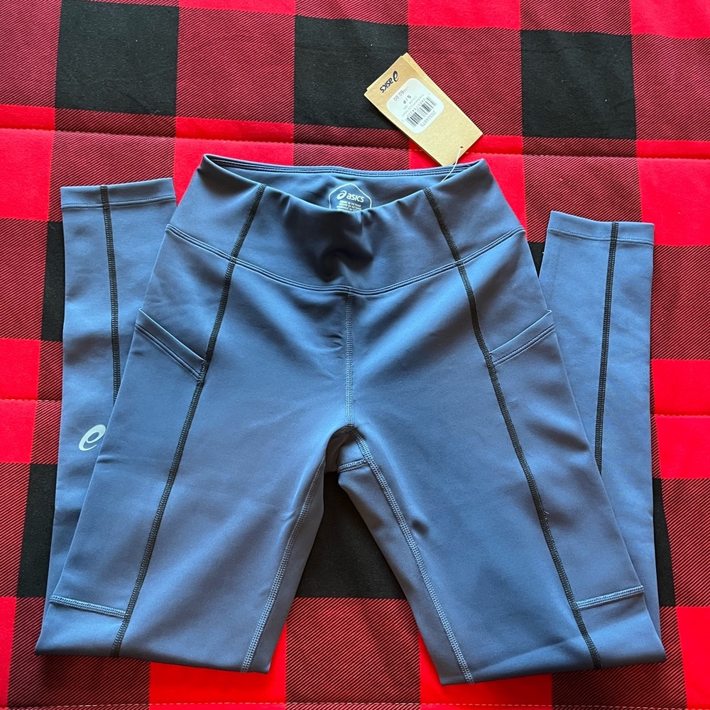ASICS blue/grey small leggings with pockets